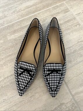 Ann Taylor Black and White Houndstooth Pointed Toe Loafers